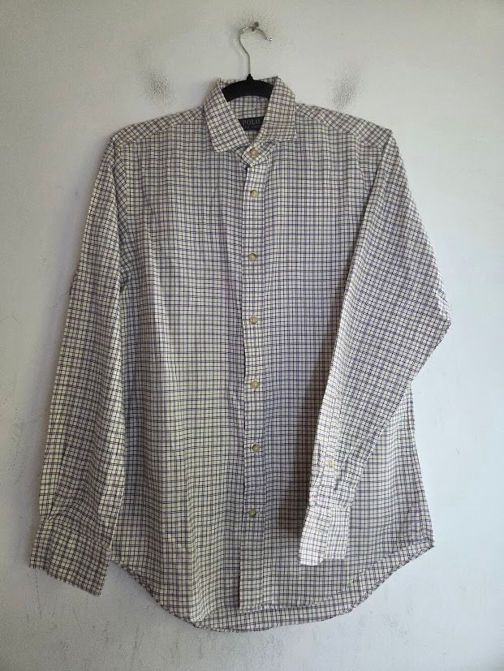 Polo Ralph Lauren Men Beige Purple Plaid 100% Cotton Button Down Shirt Small